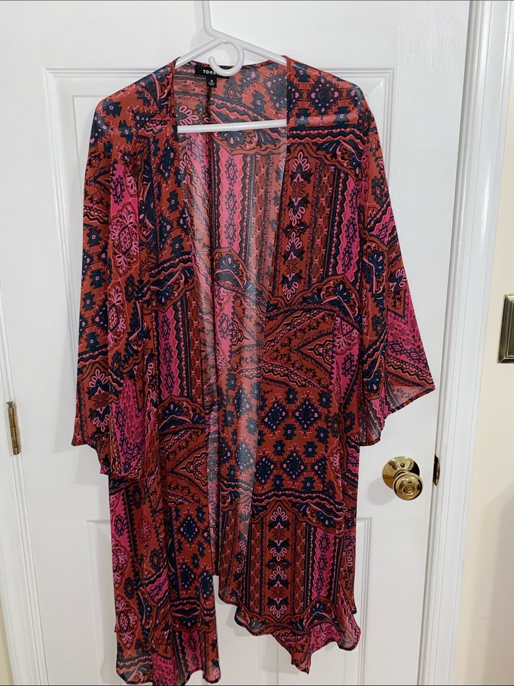 torrid Pink and Rust Patterned Open-Front Kimono